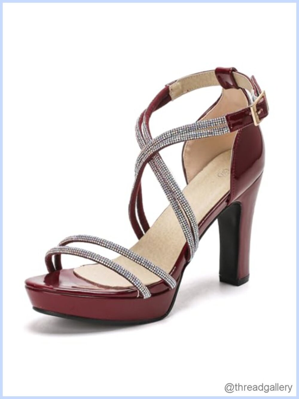 Women's Block High Heels Criss Cross Rhinestone Strappy Sandals Peep Toe